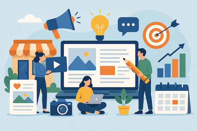 Build a content marketing strategy for your small business. Covers content types, keyword planning, publishing...